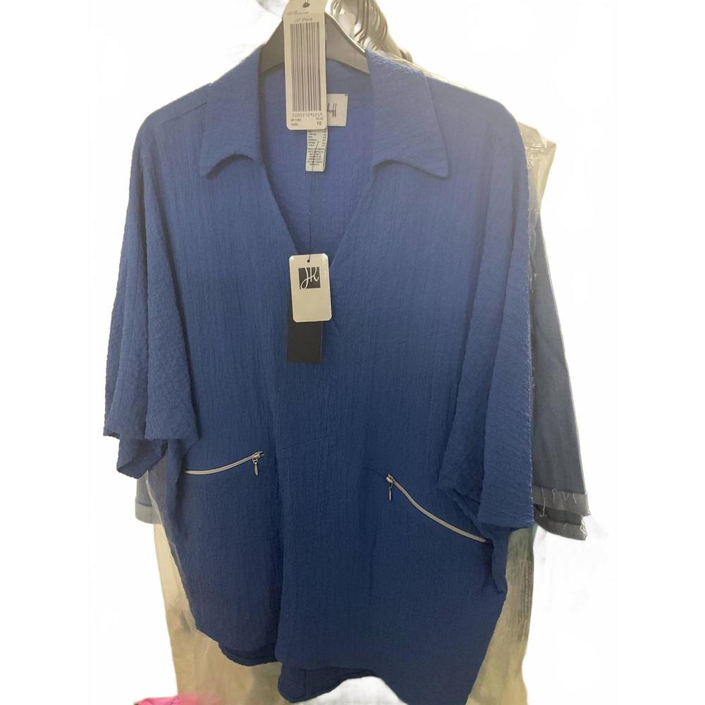 NEW JOSEPH RIBKOFF women's seersucker boxy high-low v-neck top in coastal blue - Picture 3 of 3